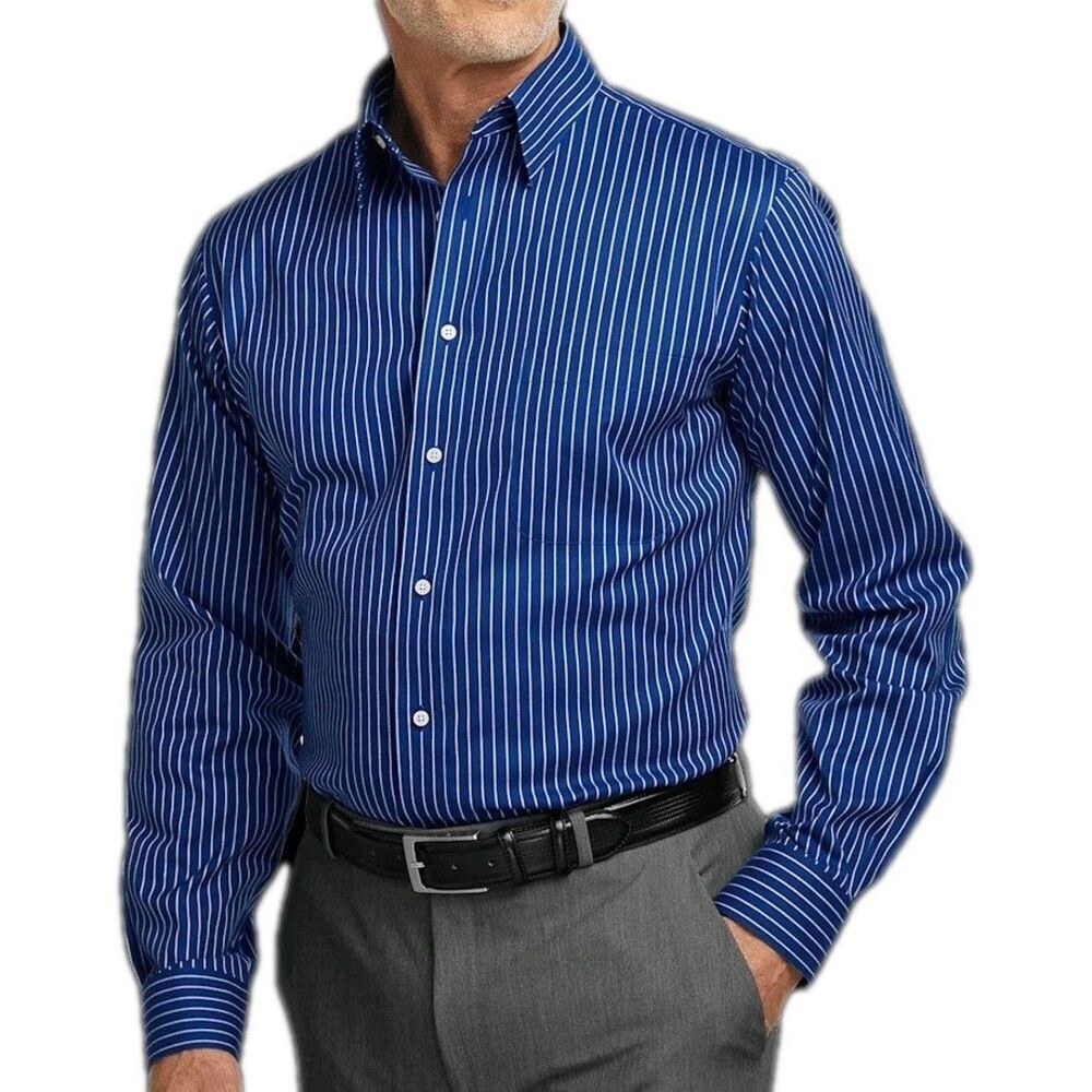 Paul Frederick Cobalt Blue Striped Button Down Shirt 16 x 36 Long Sleeve Cotton